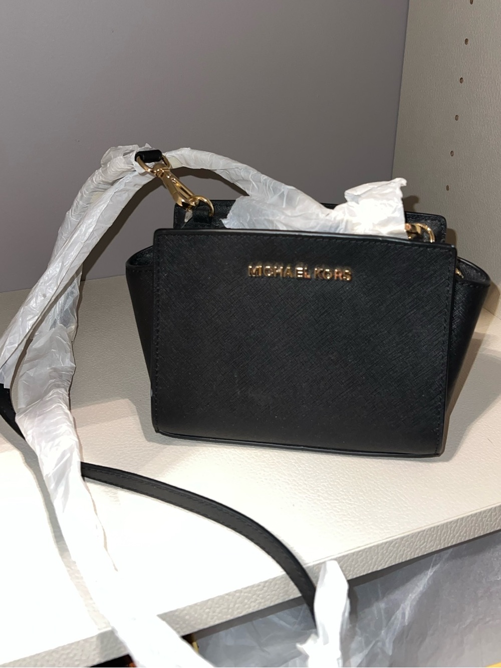 Michael Kors Black Crossbody Bag with Gold Hardware